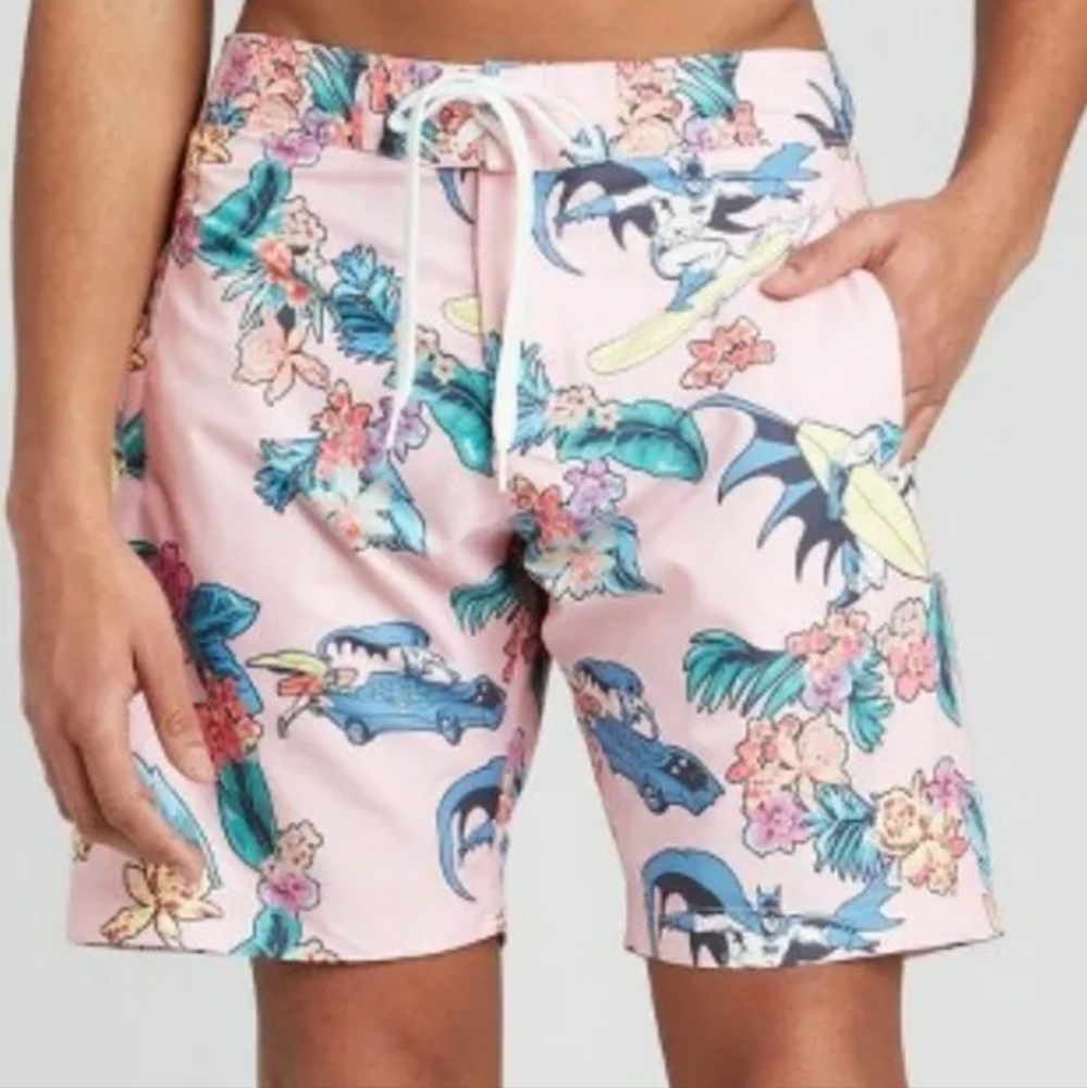 Batman Floral Hawaiian Swim Trunks Board Shorts Size Men's Size M